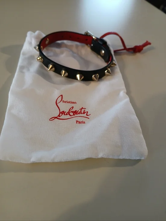 Christian Louboutin NWOT Black Leather & Spiked Adjustable Bracelet & Dustbag - Picture 1 of 3